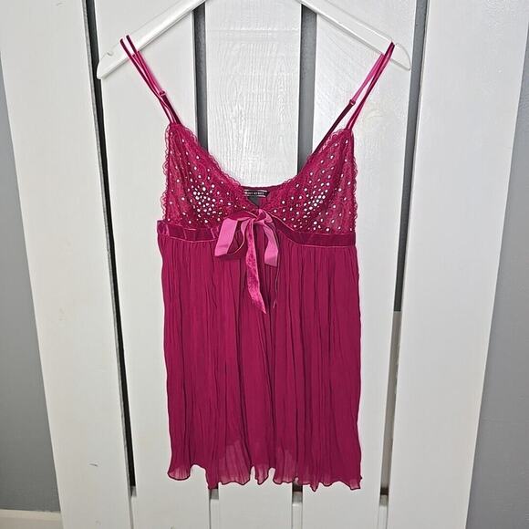 Victoria's Secret Teddy Lingerie Rhinestone Mesh Red Sheer Cami MED Velvet Bow - Picture 1 of 7